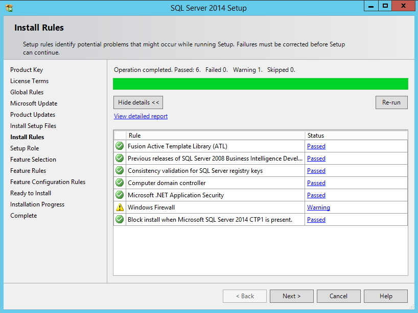 SQL Server - Tela de validação dos requisitos