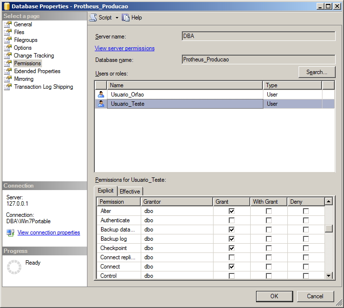 SQL Server - Permissões dos usuários - Interface GUI 4