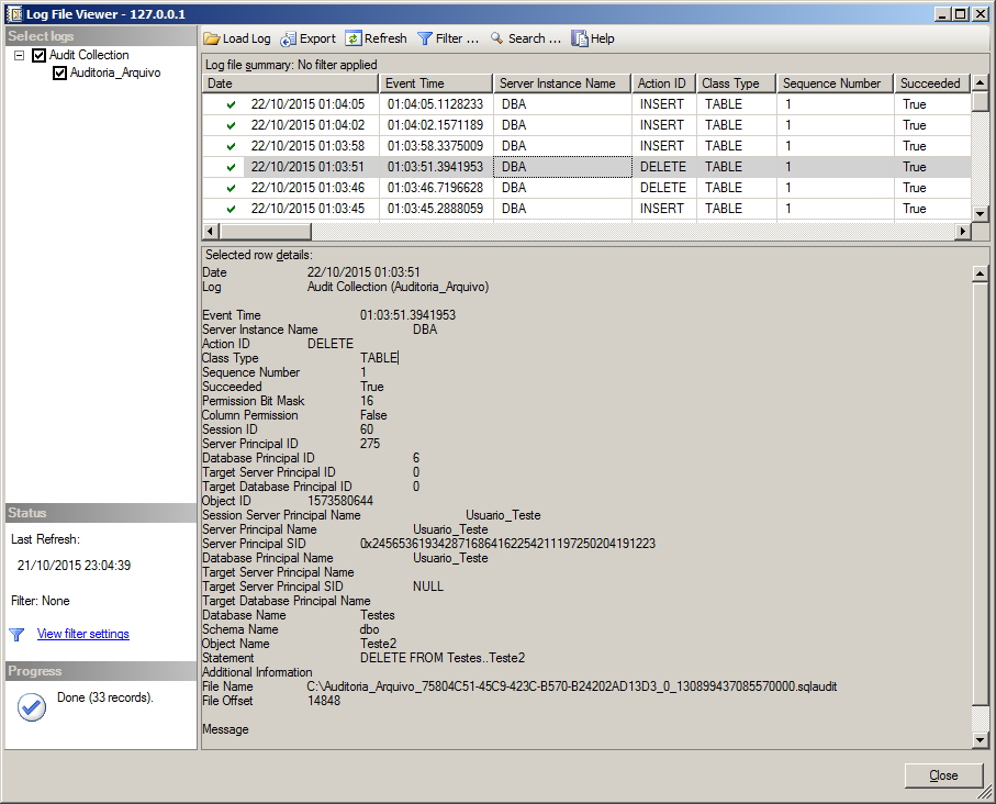 SQL Server - Database Audit Specification View Log