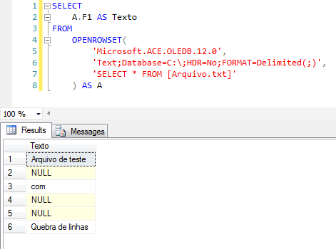 SQL Server - Import text txt file openrowset microsoft ace oledb 12.0