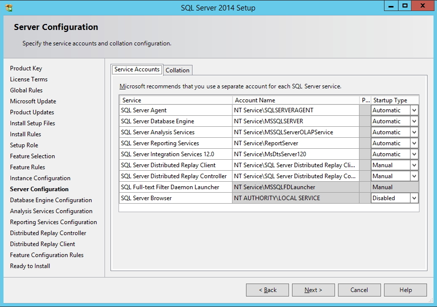 SQL Server - Services Configuration