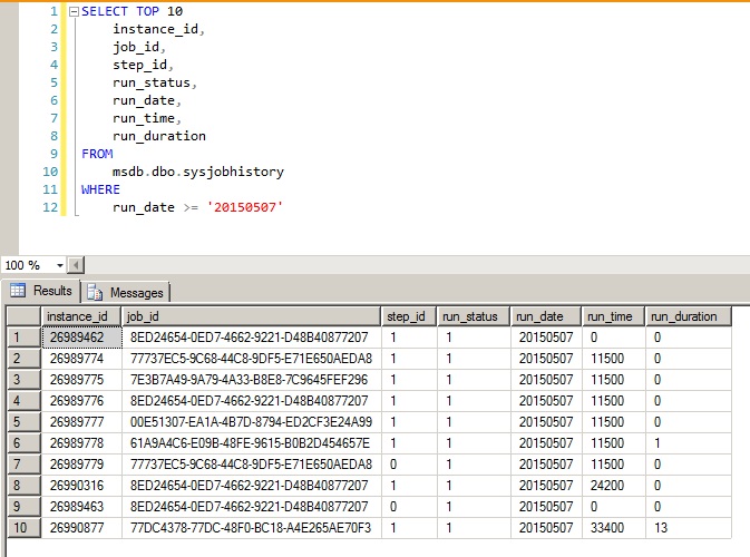 SQL Server - Job History for Datetime - 1