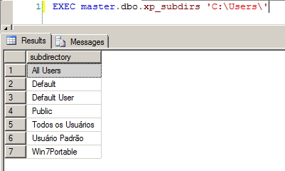 Procedures XP - xp_subdirs