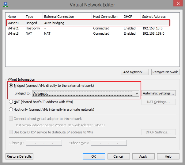 VMware Player Virtual Network Editor1