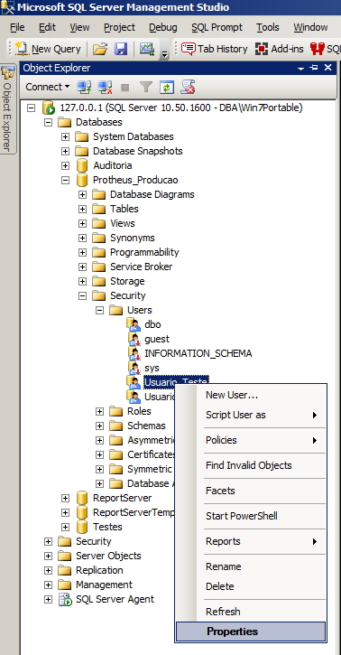 SQL Server - Permissões dos usuários - Inteface GUI