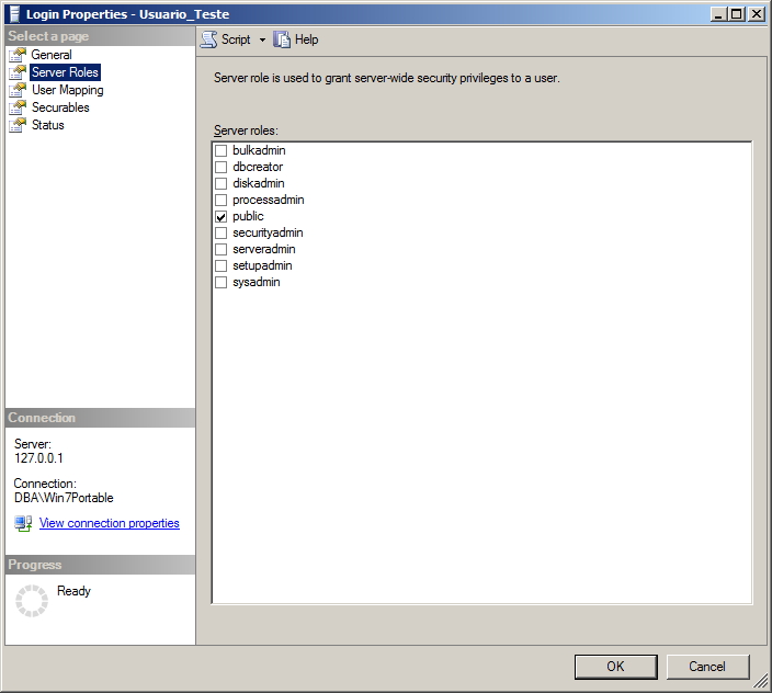 SQL Server - Permissões dos usuários - Interface GUI - Server roles