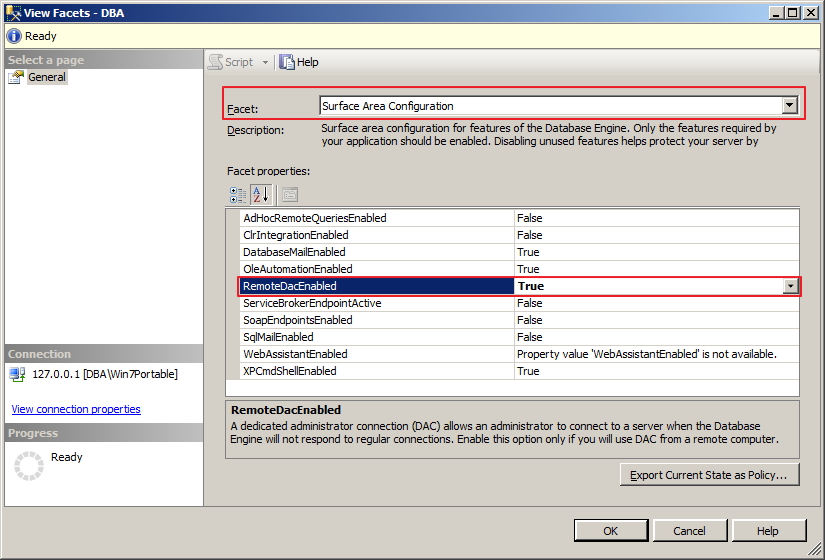 SQL Server - Enable 2 DAC