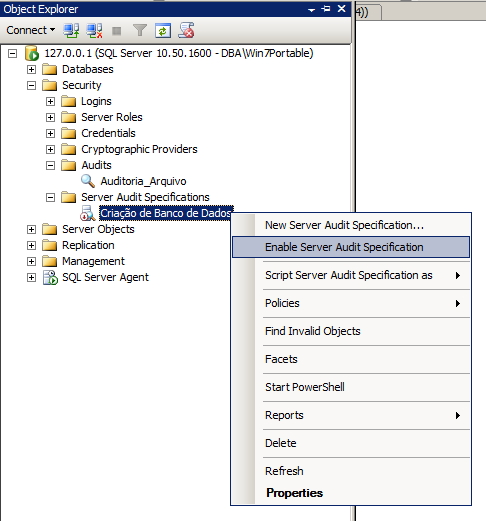SQL Server - Server Audit Specification Enable