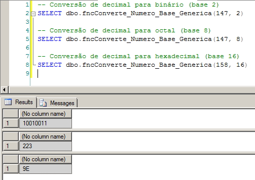 SQL Server - Decimal para Binário Hexadecimal Octal