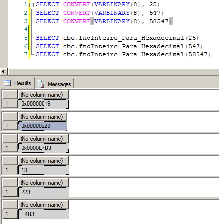 SQL Server - Integer for Hexadecimal