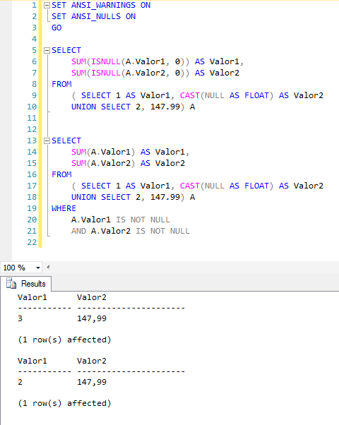 Set values. Null SQL.