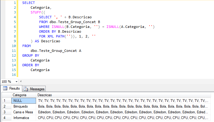 SQL Server - Grouped Concatenation convert rows into string - Performance - STUFF FOR XML PATH4