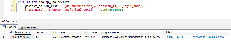 SQL Server - sp_WhoIsActive output_column_list