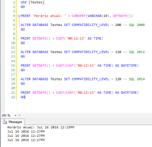 SQL Server - The data types datetime and time are incompatible in the ...