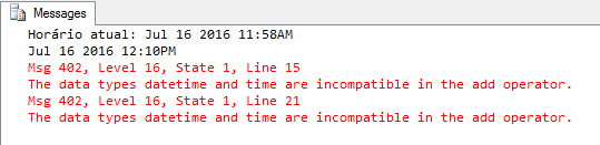 SQL Server - The data types datetime and time are incompatible in the add operator