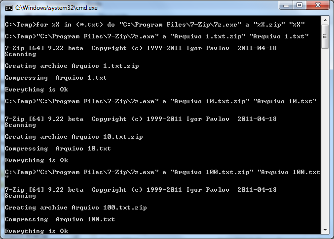 Como compactar arquivos diretórios batch cmd 3