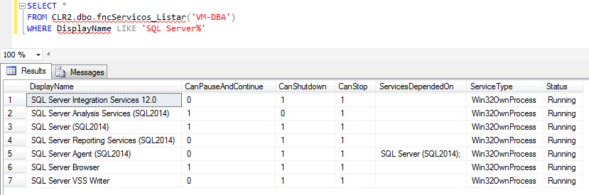 SQL Server - SC ServiceController Class CLR list windows services