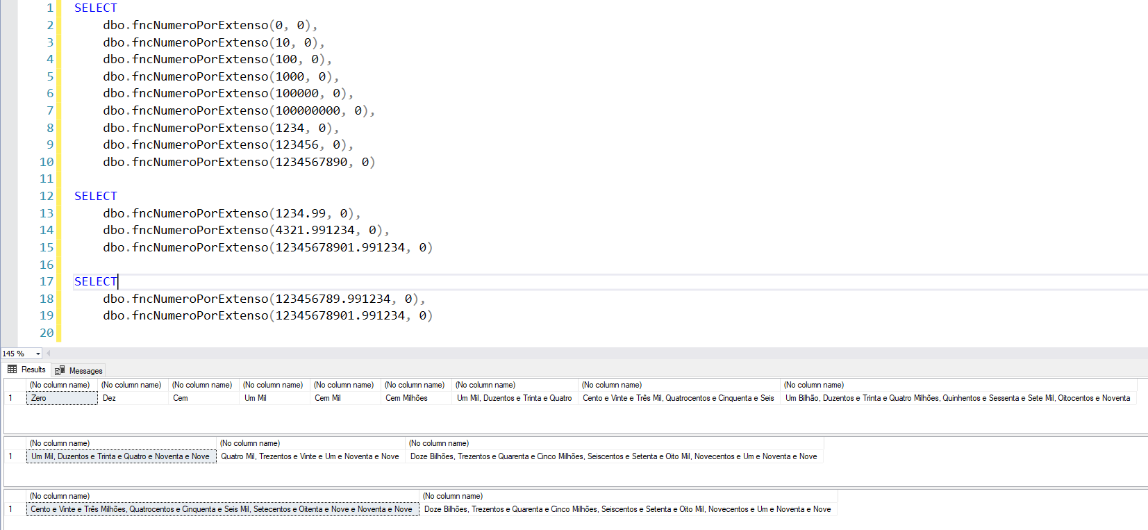 SQL Server - Como escrever número por extenso em português e